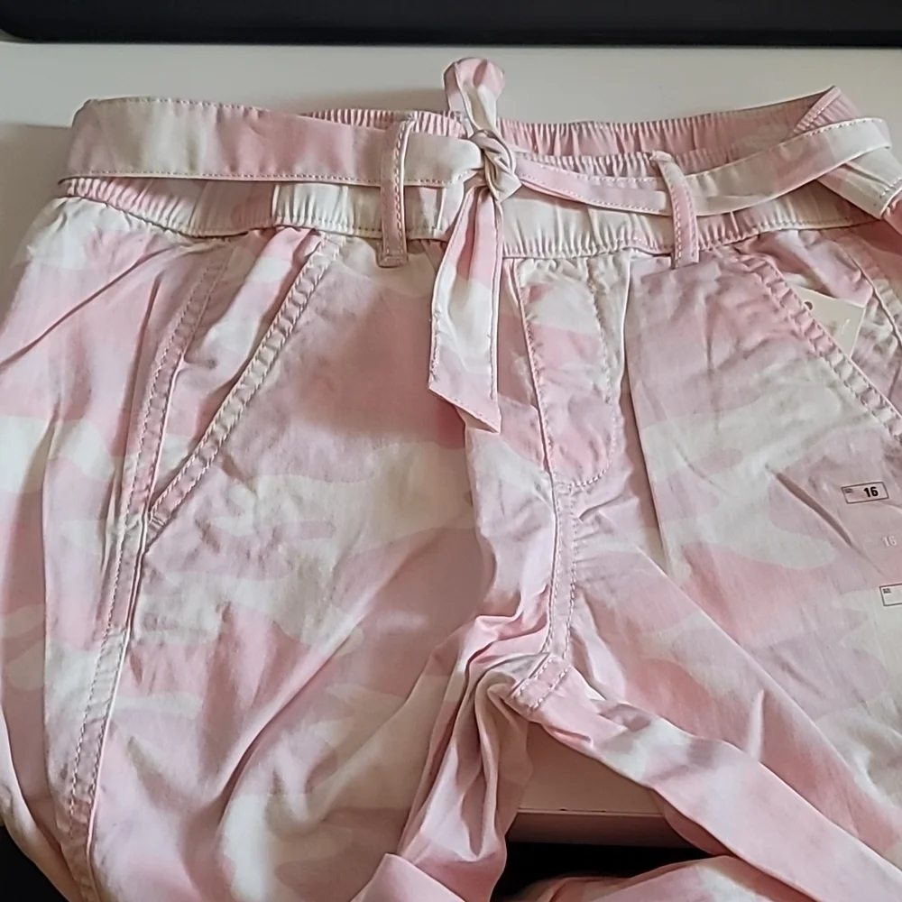Girl's Belted Pink and White Camo Cargo Pants, Size, 16 - Picture 2 of 4